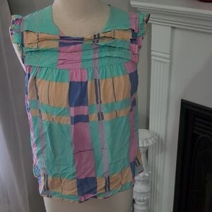 THML Pastel Plaid Ruffle Blouse Size Medium
